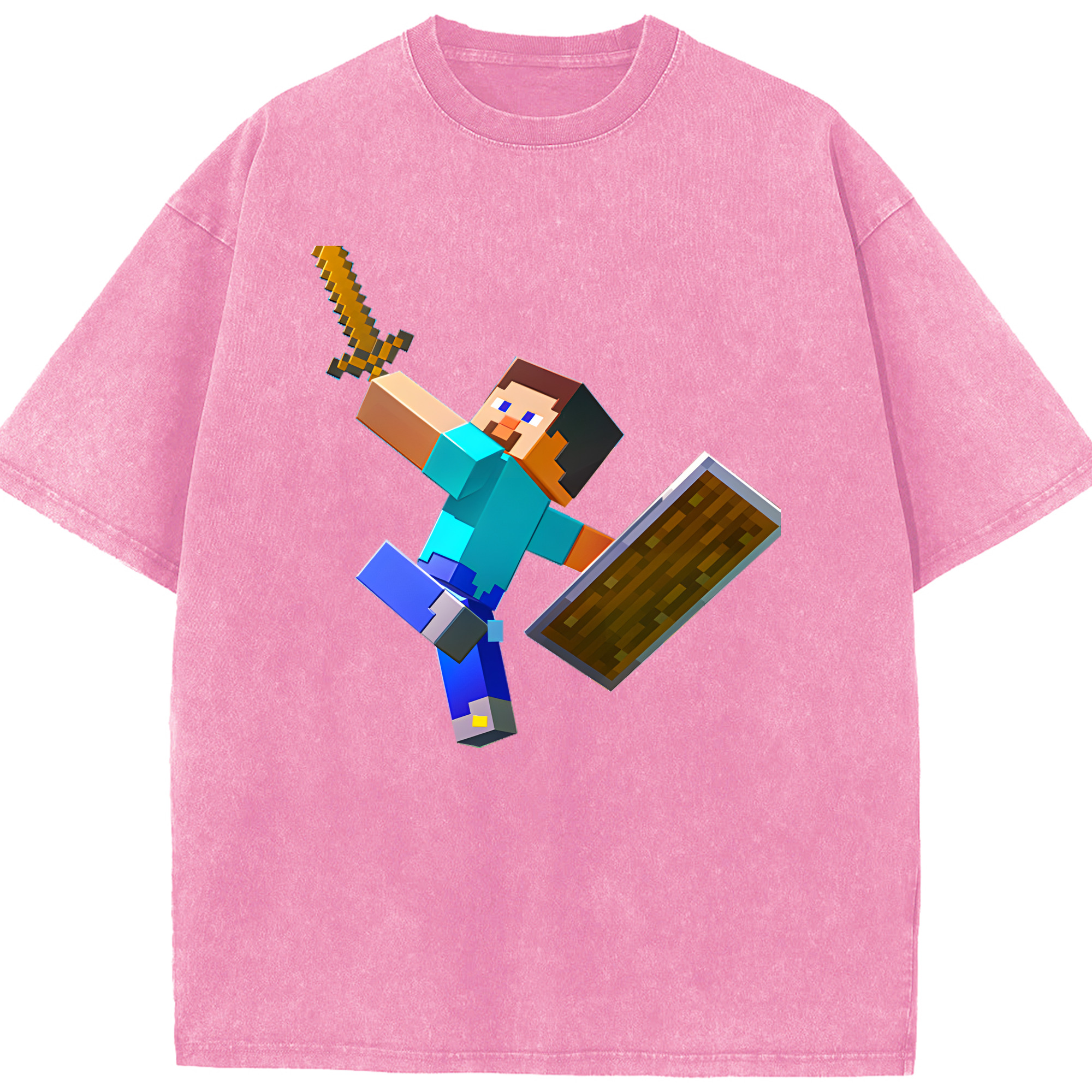 （画像用） マインクラフト ブロックの世界 Minecraft MC Block world 綿100% ヴィンテージ風 半袖Tシャツ（フロントプリント）